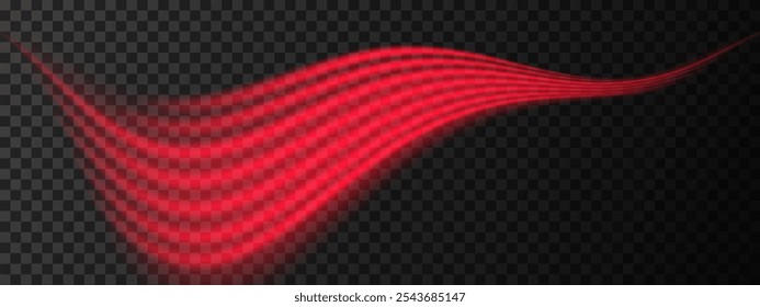 Red light wave beam. A smooth, flowing design with vibrant red glow. Sci-fi visuals, light transitions, futuristic effects. Glowing light streaks create a dynamic, sleek background.