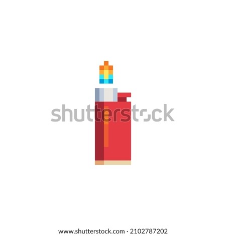 Red lighter pixel art icon. Isolated vector illustration. Design for stickers, logo, app, website.