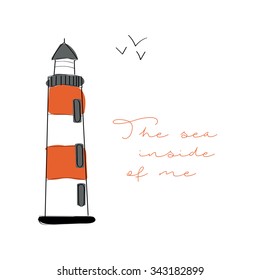 Red lighthouse card with seagulls
