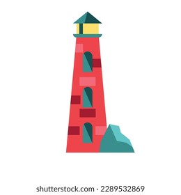 red lighthouse design over white