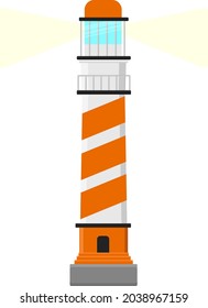 Red lighthouse, illustration, vector on white background.