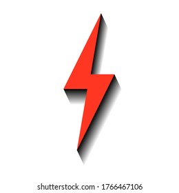 Red lightning and black shadow on a white background, sign for design, vector illustration