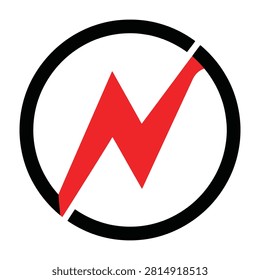 A red lightning bolt inside a black circle on white background, symbolizing energy and power