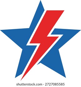 Raio vermelho em símbolo de estrela azul com acentos brancos