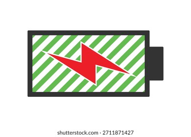 Red lightning bolt on green and white diagonal stripes battery icon