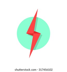red lightning icon like flash logo. concept of solution, lighting visual mark, outbreak, lightning strike. isolated on white background. flat style trend modern logotype design vector illustration