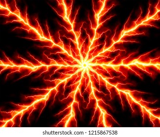 Red Lightnings Burst - Vector Hot Plasma Explosion  - Abstract Thunderbolts Outbreak Plasm Background 
