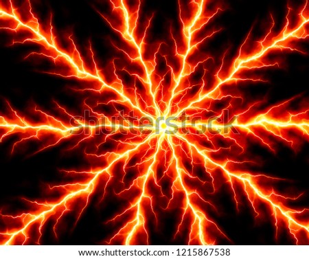 Red Lightnings Burst - Vector Hot Plasma Explosion  - Abstract Thunderbolts Outbreak Plasm Background 
