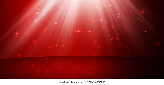 Red lights. Blur rays with spotlights for magic shiny background. Vector.
