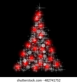 Red lights on Christmas tree from light vector background