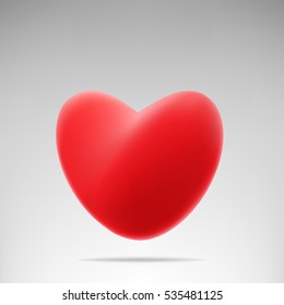 The red like big 3d heart with shadow on light gray background