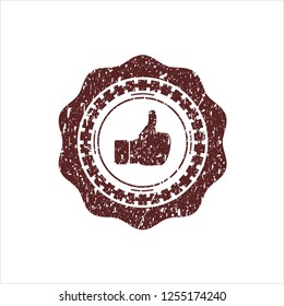 Red like icon inside distressed rubber stamp with grunge texture