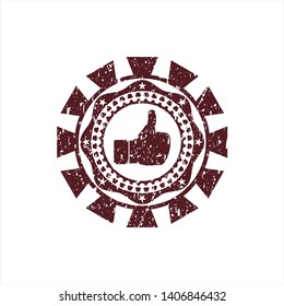 Red like icon inside distressed rubber grunge texture stamp