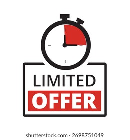 Anuncio limitado de oferta roja con cronómetro sobre fondo blanco (oferta limitada)