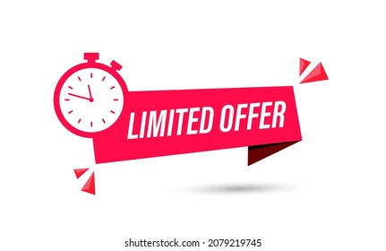 Red limited offer with clock for promotion, banner, price. Label countdown of time for offer sale or exclusive deal.Alarm clock
