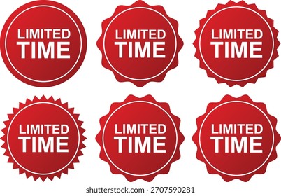 Red Limited Time Labels Collection with Six Round Promotional Badges