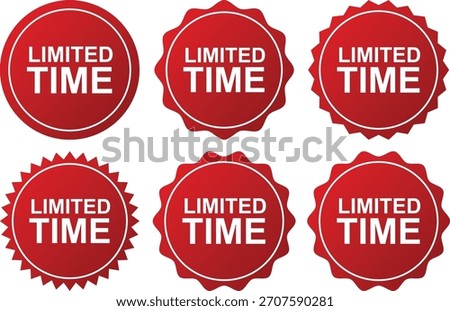 Red Limited Time Labels Collection with Six Round Promotional Badges