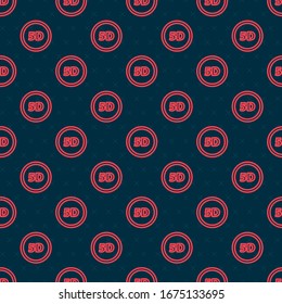 Red line 5d virtual reality icon isolated seamless pattern on black background. Large three-dimensional logo.  Vector Illustration