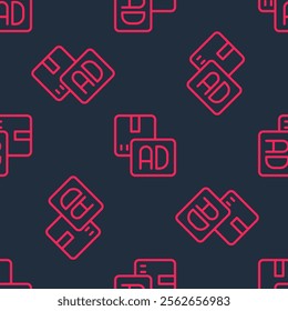 Red line Advertising icon isolated seamless pattern on black background. Concept of marketing and promotion process. Responsive ads. Social media advertising.  Vector