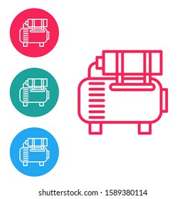 Red line Air compressor icon isolated on white background. Set icons in circle buttons. Vector Illustration