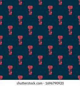 Red line Aircraft steering helm icon isolated seamless pattern on black background. Aircraft control wheel.  Vector Illustration
