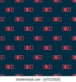 Red line Airline ticket icon isolated seamless pattern on black background. Plane ticket.  Vector Illustration