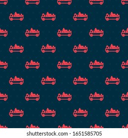 Red line Airport luggage towing truck icon isolated seamless pattern on black background. Airport luggage delivery car.  Vector Illustration