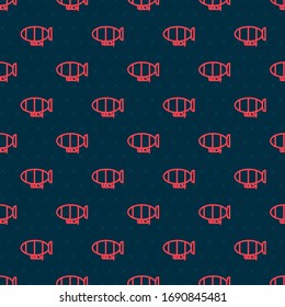 Red line Airship icon isolated seamless pattern on black background.  Vector Illustration