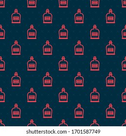 Red line Alcohol drink Rum bottle icon isolated seamless pattern on black background.  Vector Illustration