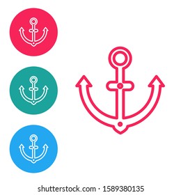 Red line Anchor icon isolated on white background. Set icons in circle buttons. Vector Illustration