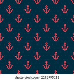 Red line Anchor icon isolated seamless pattern on black background.  Vector