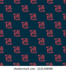Red line Ancient magic book with alchemy recipes and mystic spells and enchantments icon isolated seamless pattern on black background.  Vector