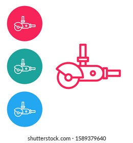 Red line Angle grinder icon isolated on white background. Set icons in circle buttons. Vector Illustration