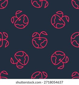 Red line Apple icon isolated seamless pattern on black background. Excess weight. Healthy diet menu. Fitness diet apple.  Vector