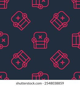 Red line Armchair icon isolated seamless pattern on black background.  Vector