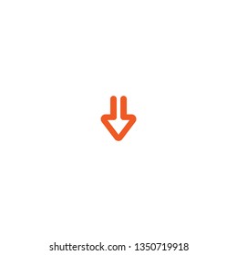 red line arrow down icon.  flat download sign isolated on white. point down button. south sign.