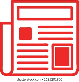 Red line art illustrated newspaper icon depicting news, information, and current events