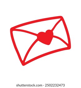 A red line art illustration of an envelope sealed with a heart, symbolizing love and affection.