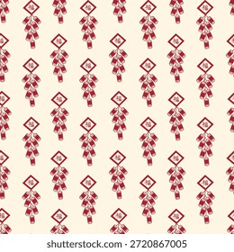 Arte de línea roja sobre fondo beige Diseño de patrón transparente de Vector con petardos chinos del año Nuevo con el carácter chino "Fu", que significa buena suerte o fortuna
