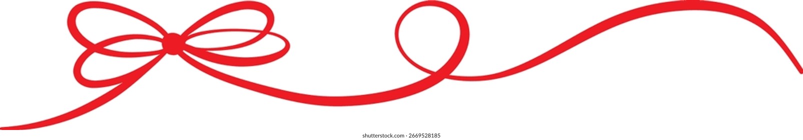 Red line art ribbon, vector linear bow illustration, clip art border design, isolated
