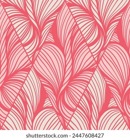 Red Line Art Wavy Lines Vector Seamless Pattern for Textile