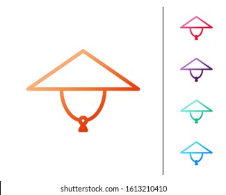 Red line Asian conical hat icon isolated on white background. Chinese conical straw hat. Set color icons. Vector Illustration