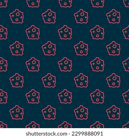 Red line Asteroid icon isolated seamless pattern on black background.  Vector