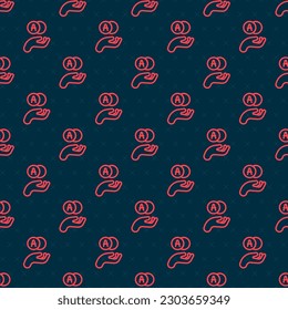 Rote Linie Atom Symbol einzeln auf schwarzem Hintergrund. Symbol für Wissenschaft, Bildung, Nuklearphysik, wissenschaftliche Forschung.  Vektorgrafik