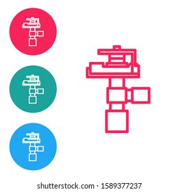 Red line Automatic irrigation sprinklers icon isolated on white background. Watering equipment. Garden element. Spray gun icon. Set icons in circle buttons. Vector Illustration