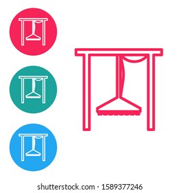 Red line Automatic irrigation sprinklers icon isolated on white background. Watering equipment. Garden element. Spray gun icon. Set icons in circle buttons. Vector Illustration