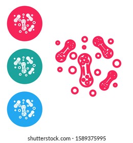 Red line Bacteria icon isolated on white background. Bacteria and germs, microorganism disease causing, cell cancer, microbe, virus, fungi. Set icons in circle buttons. Vector Illustration