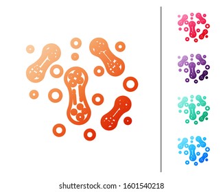 Red line Bacteria icon isolated on white background. Bacteria and germs, microorganism disease causing, cell cancer, microbe, virus, fungi. Set color icons. Vector Illustration