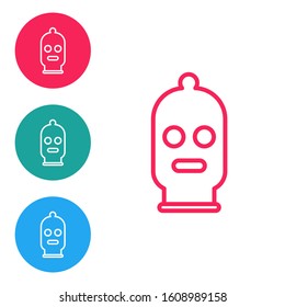 Red line Balaclava icon isolated on white background. A piece of clothing for winter sports or a mask for a criminal or a thief. Set icons in circle buttons. Vector Illustration