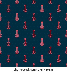 Red line Banjo icon isolated seamless pattern on black background. Musical instrument.  Vector Illustration